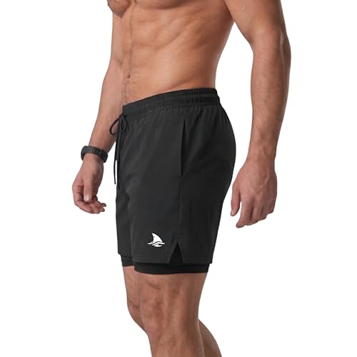 Image of BOLDSHARK Men's 2 in 1 Active Dual Shorts with Inner Tights Layer | Double Layer Short for Running, Gym & Sports