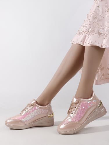 Image of Vendoz Women Wedding & Party Casual High Heel Sneakers I Cushioned Insole I Glittery & Embellished Bridal Wear I Lightweight and Stylish Shoes for Girls CNV7065