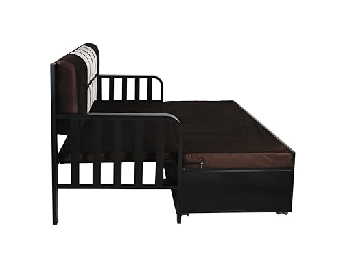Image of Furniture Premium Etrica (6X4) Single Size Sofa Cuma Bed Metal Sofa Bed with Hydraulic Storage - 3 Seater Sofa with Cushions, Modern Living Room Sofa Set - Black Matte (Single Size (6X4)