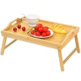 Bamboo Bed Tray Table, Folding Legs and Handles, Breakfast Tray, Laptop Desk for Bed or Sofa, Serving Tray for Eating, Working, Reading,Picnic