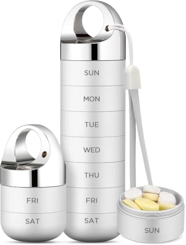 Image of Zannaki Metal Travel Pill Organizer, Portable Waterproof Weekly Pill Box, Large Aluminum Alloy Pill Case Container, BPA Free 7 Day Daily Medicine Organizer Holder for Vitamin, Fish Oil, Supplement