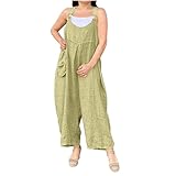One Piece Jumpsuits Women Casual Barrel Wide Leg Overall Linen Cotton Sleeveless Strap Rompers Travel Vacation Outfit Mint Green