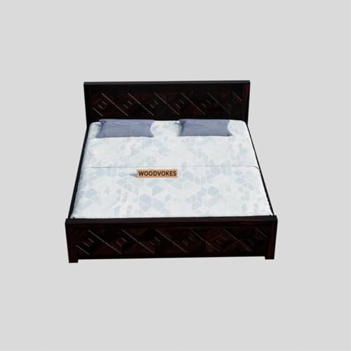 Image of Sheesham Wood Queen Size Bed Without Storage Solid Wooden Cot Double Bed for Bedroom Living Room Home Palang (Walnut)