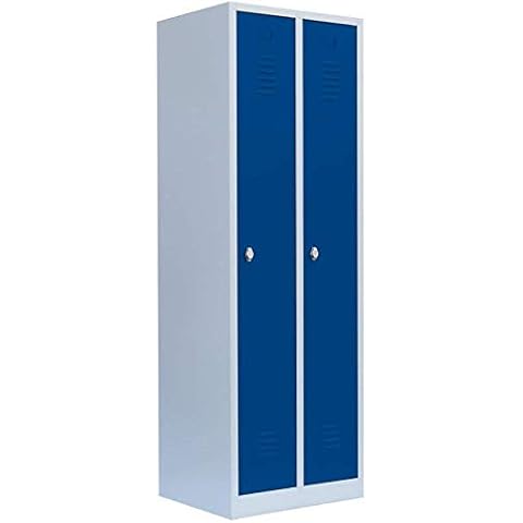 Lüllmann Spind komplett montiert grau/blau 180x60x50cm Stahl-Kleiderspind Garderobenschrank 2 türig blau Spindschrank Metallspind 510121 Cover