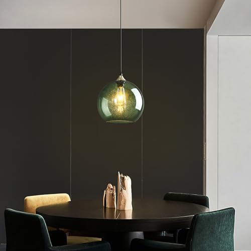 Image of Gray Green Glass Pendant Lights Kitchen Island Lighting Globe Pendant Light Fixtures Modern Pendant Lighting for Kitchen Island Bedroom Living Dining Room Light Fixture(9.84in, 1-Pack)
