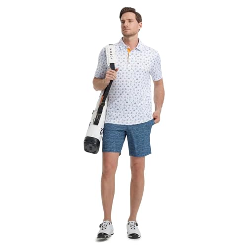 Image of M MAELREG Mens Golf Shirt Short Sleeve Dry Fit Print Moisture Wicking Performance Patterns Collared Polo Shirt