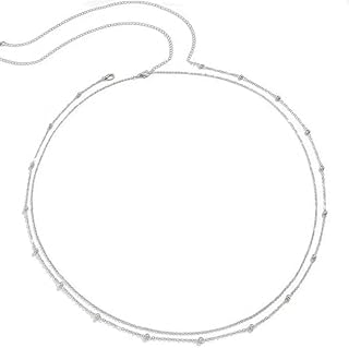 Azzoia 2-Layered Sequin Silver Plated Belly Waist Chain for Women: Coin Body Chain