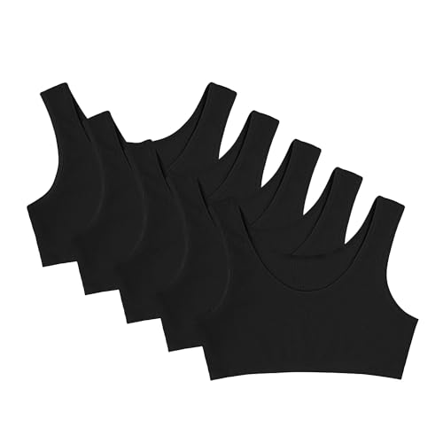 Donella Girls Training Bras - Soft Cotton Ribbed Kids Sports Bra, 5 Pack Crop Tops