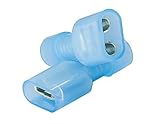 50 PCS Blue Female Nylon Disconnect Spade Terminal, 16-14 Gauge, Fully-Insulated Crimp Connector for Marine & Automotive Use - 0.25