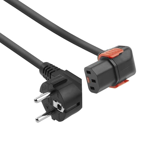ACT C13 IEC Lock+ Netzkabel, Kaltgerätekabel 1 Meter, C13 Buchse (unten gewinkelt) nach CEE 7/7 Stecker, für PDU, Server, Netzwerkgeräte – AK5255