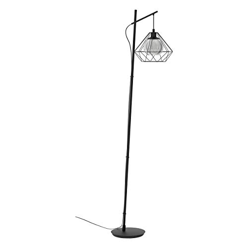 Lámpara de pie industrial de acero negro con interruptor de pie y casquillo E27