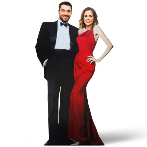 Image of DoubleFill 5 Ft Movie Awards Night Party Decorations Red Carpet Couple Stand-in Cardboard Cutout Stand Up Movie Premiere Red Carpet Photo Prop Backdrop for Prom Night Theme Party Decorations