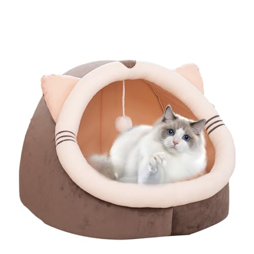 Hundebett für Höhlenhunde – schönes Katzenhaus, halbgeschlossen mit Plüschball | Bequemes Versteck für Katzen, bequemes Hundehöhle für Haustiere, Katzen