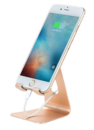POKANIC Cell Phone Stand Dock Holder Cradle Mount Organizer Charger StationTable, Desktop Bed Office School Kitchen Travel Foldable Portable Adjustable, Multi-Angle Aluminum Non-Slip, Kids (Gold)