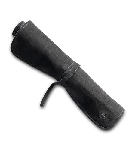 Angus Stoke Messertasche Kochmesser - Premium Leder Kochmesserrolle groß – Messer Tasche Köche - Kochtasche Noah (Schwarz)