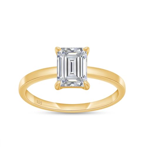 SAVEARTH DIAMONDS 1 Carat 7X5MM Emerald Shape Lab Created Moissanite Diamond Solitaire Engagement Ring For Women In 14K Gold Over Sterling Silver(VVS1 Clarity, 1.00 Cttw)