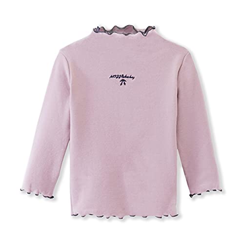 Image of Toddler Girls Long Sleeve Cotton Tee Shirts Ruffle Lace Mock Turtleneck Basic Blouse Outfit Tops