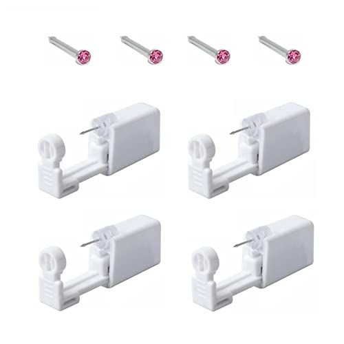 PAPAPI 4-Pack Nose Piercing Kit, Disposable Self Piercing Kit with Built-in Nose Studs (Pink)