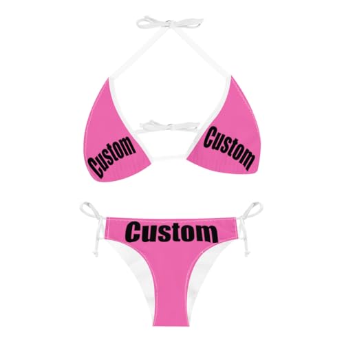 Custom Bikini Sets for Women Triangle Halter Swimsuit,Personalized Sexy Bathing Suit Side Tie SwimwearSummer Beach Gifts4