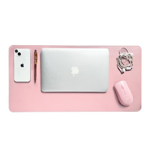 30ｘ60cm大判 両面リバーシブル 大型プレミアムレザー風マウスパッド デスクマット EGRET (くすみピンク＆ライトピンク)