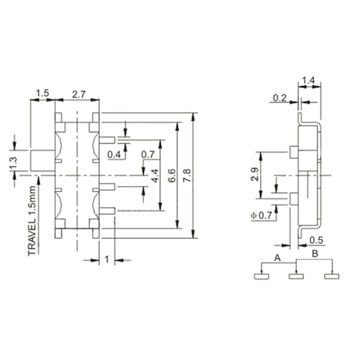 Micro interrupteur horizontal 7 broches haute précision 1P2T - 4