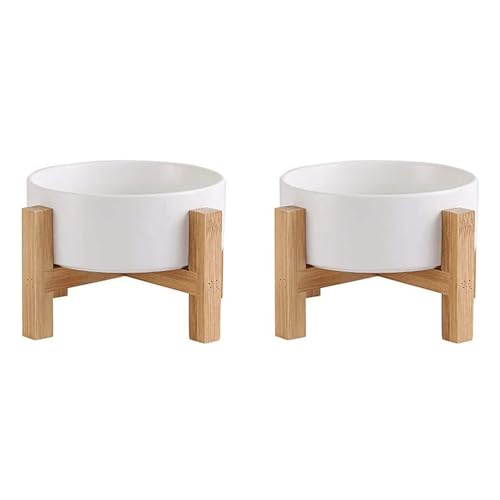 Ciotole per Gatti Ciotola Gatto - Ciotola Cane con Supporto - Ciotole per Gatti Rialzate Antivomito in Ceramica Set di 2 per Cibo Acqua - Perfetta per Gatti Cani Piccoli e Animali