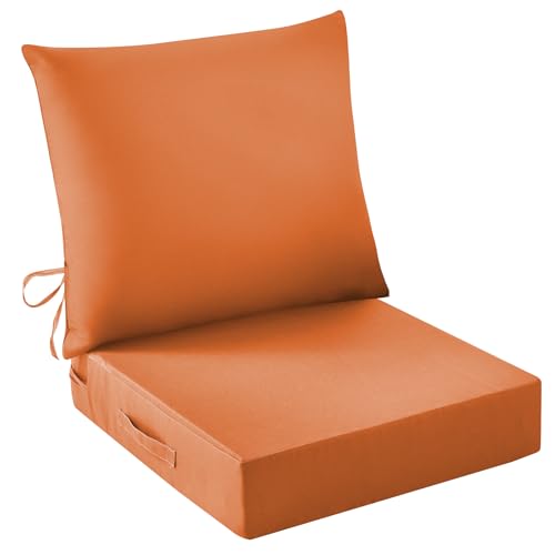 Image of IASEAHK Outdoor Seat Cushion Set, Waterproof & Fade Resistant Patio Chair Cushions, Outdoors Cushion for Patio Furniture, 24 x 24 x 4 Inch, Outdoor Couch Cushions with Handle and Ties, Spice