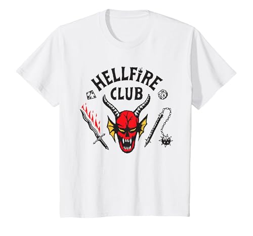 Stranger Things Hellfire Logo Camiseta, Niños, Blanco, 12 años