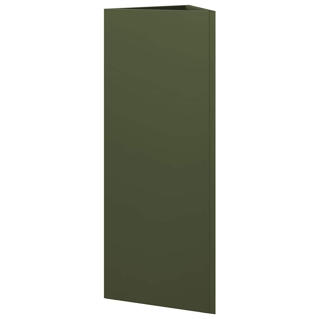 Sadzarka stalowa 2 sztuki trójkątna oliwkowa zieleń 30x26x75 cm | Odporne na rdzę, bez otworu drenażowego, ochrona przed chwastami, na balkon, taras ogrodowy