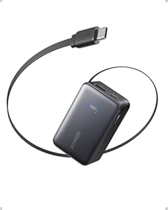 Anker Nano Powerbank,10.000mAh Externer Akku mit 70cm Anker InstaCord Einzugskabel, 45W Max Kompakter Akku, Smart-Display, für iPhone 17/16, iPad, Galaxy, Pixel und mehr