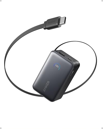 Anker Nano Powerbank,10.000mAh Externer Akku mit 70cm Anker InstaCord Einzugskabel, 45W Max Kompakter Akku, Smart-Displa...