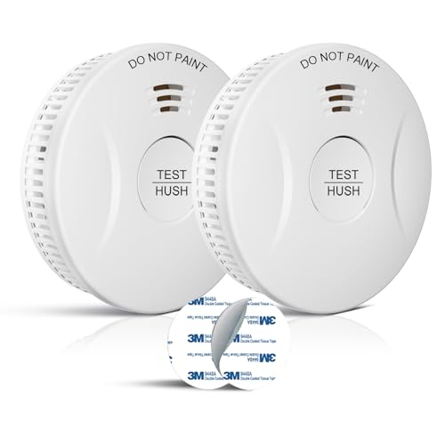 Détecteur de fumée avec Une autonomie de 10 Ans, doté de Patins adhésifs, d'un Mode Silencieux et d'une Alarme sonore de 85 décibels 2pcs