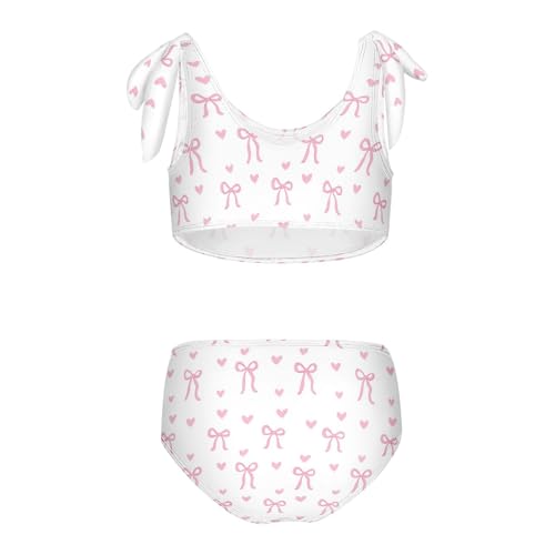 Wusikd Pink Bows Girls Swimsuits Two Piece Hearts Ribbons Swimwear Bikini Set for for Girls Size 11-12T2