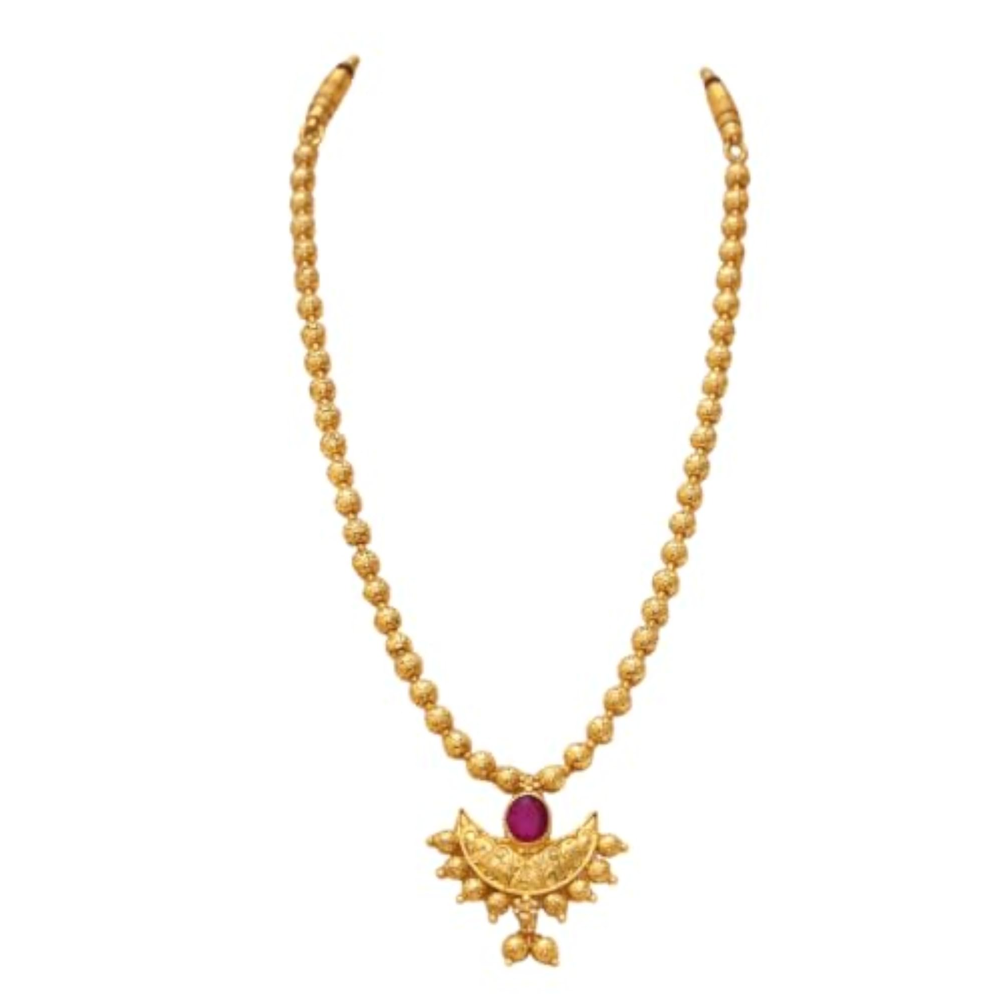 Women's Traditional Gold-Plated Beaded Pendant Necklace, Ethnic Style