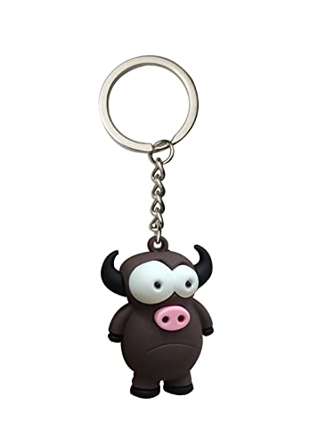 TODREMOU Porte-clés cadeau enfant anime taureau avec grands yeux porte-clés pour homme femme Marron foncé, marron, Taille unique Cover