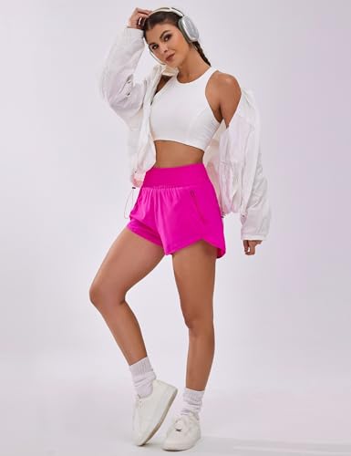 Image of BMJL Women's Athletic Shorts High Waisted Running Shorts Pocket Sporty Shorts Gym Elastic Workout Shorts