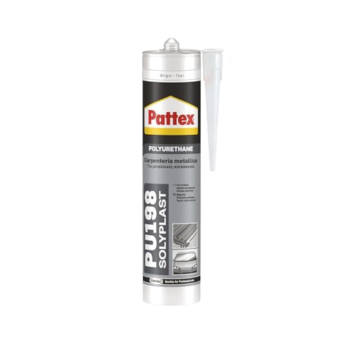 Pattex Sigillante Poliuretanico PU 198, Sigillante per Lattoneria, Carpenteria Metallica, Costruzioni Metalliche, Impianti di Condizionamento, Auto e Nautica, Carrozzeria, Grigio, Cartuccia da 310ml