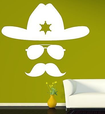 Large Wall Vinyl Sticker Decal Abstract Sheriff Hat Glasses Mustache Cop Image (N305) Dark Blue #TOP23