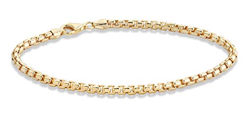 Miabella Solid 18K Gold Over Sterling Silver Italian 3.5mm Square Rolo Link Round Box Chain Bracelet for Men Women 8, 8.5, 9 Inch 925 Made in Italy (8.5 Inches)