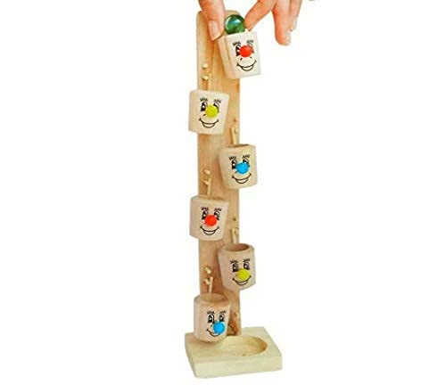 Webbee Craft Beautiful Wooden Marble Slider Tree Ball Run Track with 6 Tilting Buckets Toy Family Fun Game (Marble Slider Game)