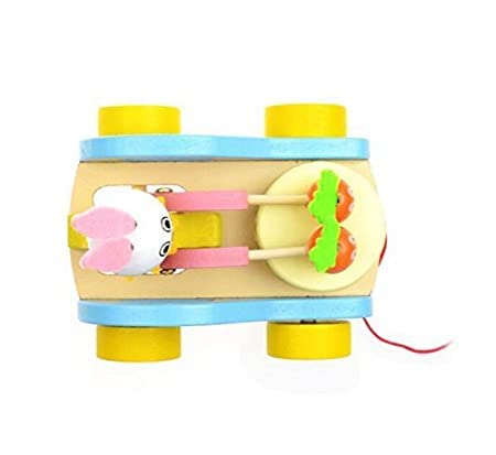 Image of Smartcraft Wooden Drum Musical Pull Along Toy, Baby Early Walking Pull Toy, (Pack of 1) (Rabbit)
