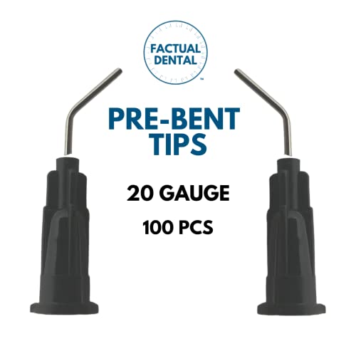 Factual Dental 100 Pcs 20 Gauge Black Pre Bent Tips Dispensing Dental Applicator Flowable Composite Sealant Oral Irrigation Mix (20G Black) #TOP2