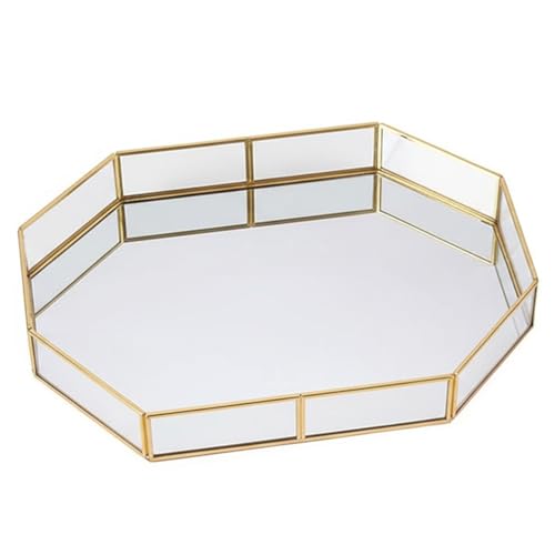 Plateau miroir doré pour commode et rangement cosmétique