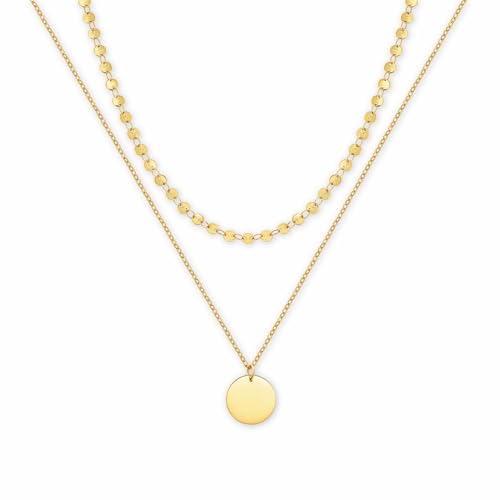 GD GOOD.designs Mehrreihige Kette für Damen mit Plättchen Gold - wasserfeste Coin Halskette zweireihig 18K vergoldet I Layered Plättchenkette aus Edelstahl
