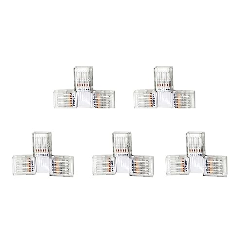 T-connector voor 6-pins 12mm RGBW LED-strips, Soldeervrij, Transparant, 12-24V, 5-pack