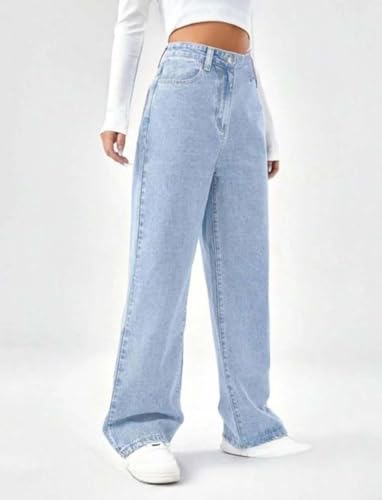 Image of KOTTY Women's High Rise Wide Leg Jeans|Cotton Blend Straight Fit Denim|Trendy Comfortable Casual Wear