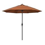 California Umbrella 12-Year Protection 9-Ft Outdoor Patio Umbrella, Sunbrella Fade-Resistant Acrylic Fabric, Auto Tilt and Crank, Heavy-Duty Aluminum Frame/ Reinforced Ribs, Bronze Pole, Tuscan