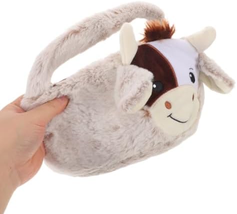 Mikikit Cow Plush Easter Basket with Handle, Soft and Skin Friendly Plush Storage Bag, Easy to Carry Playset for Easter Egg Hunting and Holiday Celebration - 3