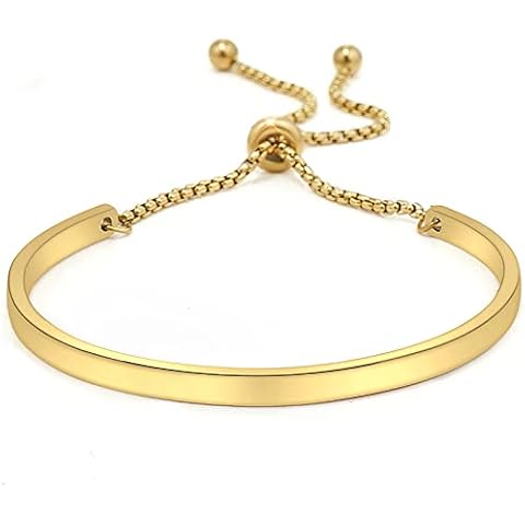 Gleamart Gold Adjustable Love Heart Bracelet for Women Stainless Steel Pull Bracelet with Cubic Zirconia Cover