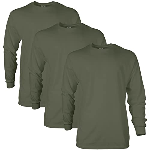 Gildan Unisex-Erwachsene Ultra Cotton Long Sleeve, Style G2400, Multipack T-Shirt, Militärgrün (3er-Pack), L